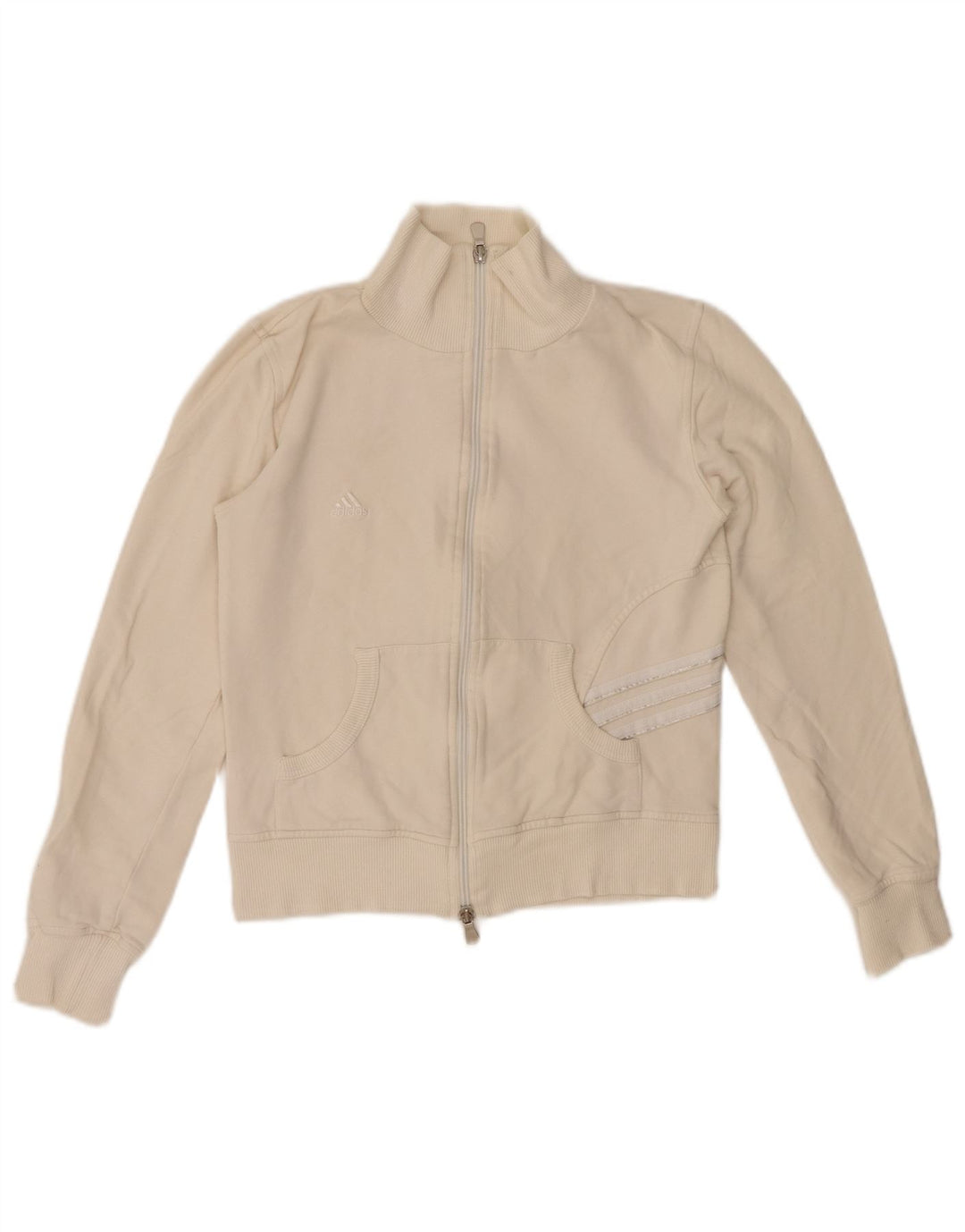 ADIDAS Womens Crop Tracksuit Top Jacket UK 10 Small White Cotton