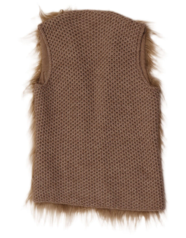 Benetton Womens Sleeveless Cardigan Sweater UK 10 Small Beige