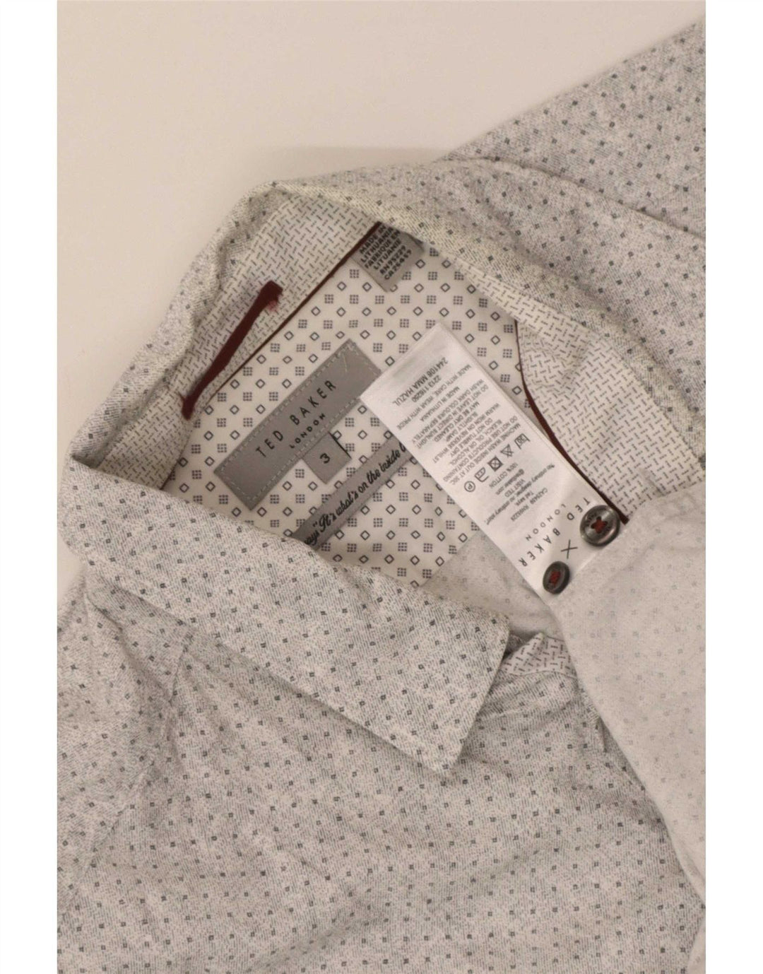 Ted Baker Mens Shirt Size 3 Medium Grey Spotted Cotton