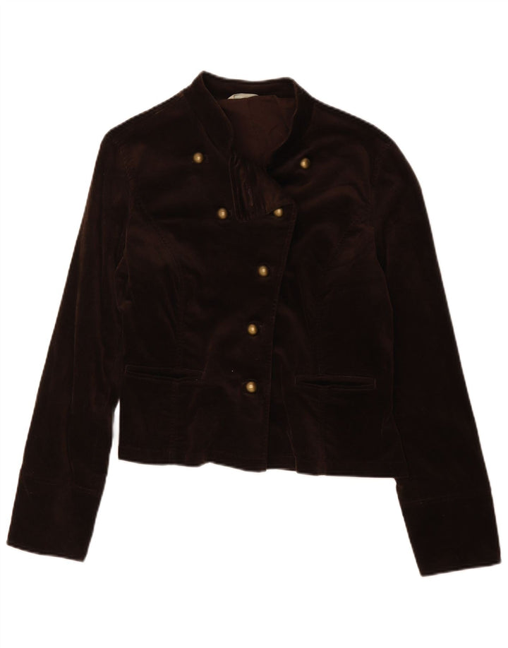Marks & Spencer Womens 5 Button Velvet Blazer Jacket UK 14 Medium Brown