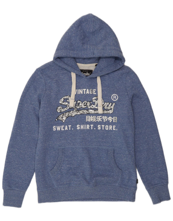 Superdry Womens Graphic Hoodie Jumper UK 14 Large  Blue Flecked Polyester