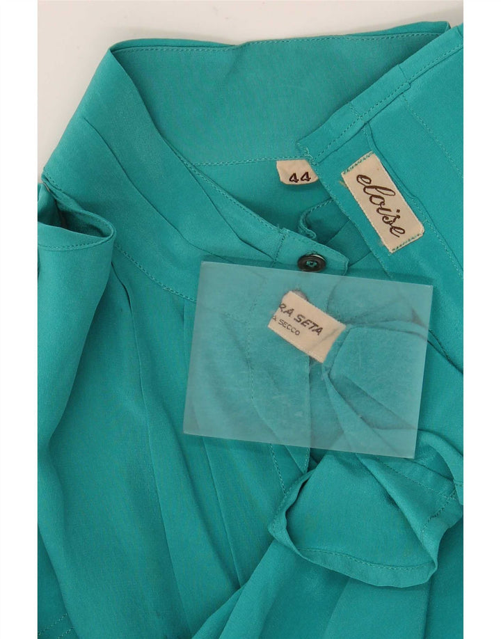 Vintage Womens Shirt Blouse IT 44 Medium Turquoise Silk