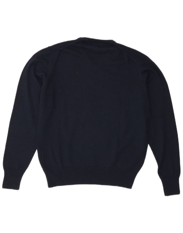 Zara Mens V-Neck Jumper Sweater Medium Navy Blue Wool