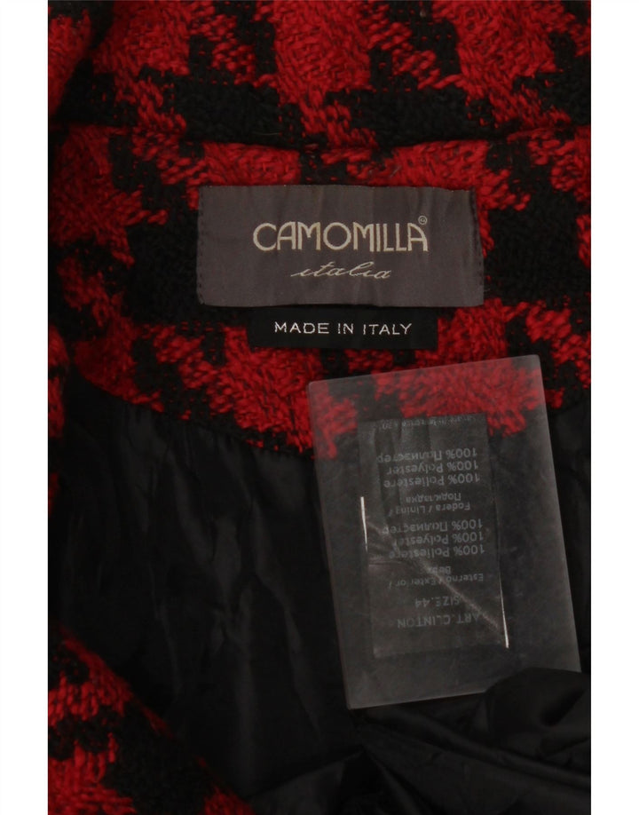 CAMOMILLA Womens Overcoat IT 44 Medium Red Houndstooth Polyester