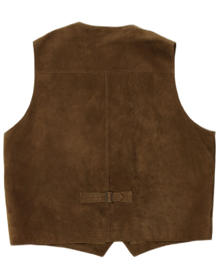 PIONIER Mens Suede Gilet UK 22 3XL Khaki Leather