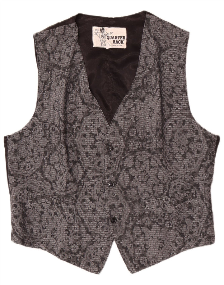 Vintage Mens Waistcoat Large Grey Floral