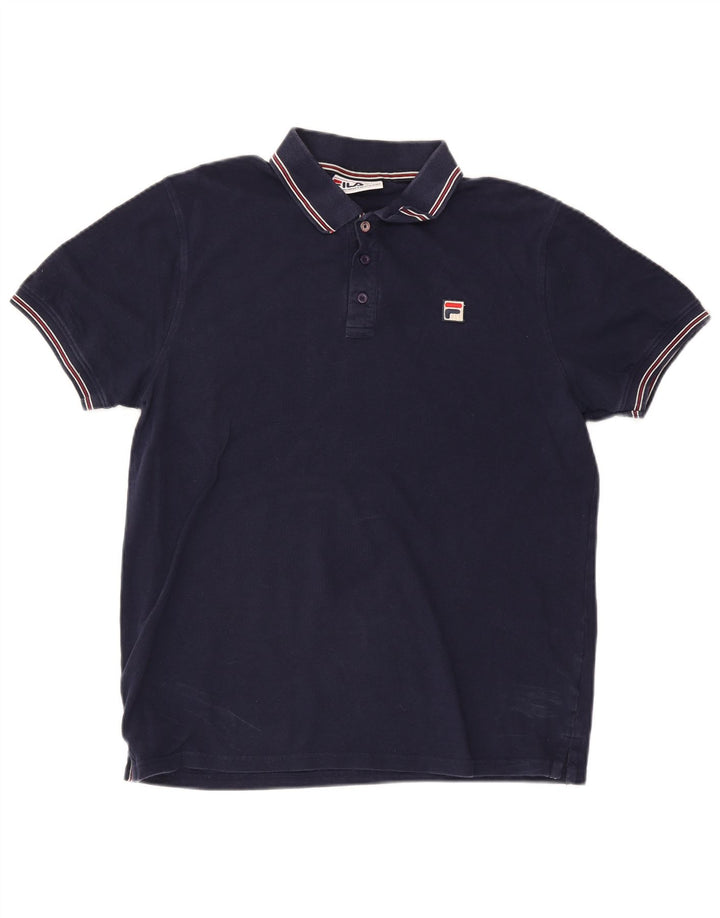 Fila Mens Polo Shirt Large Navy Blue Striped