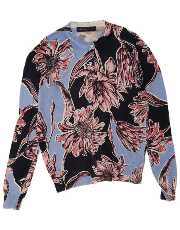 Marks & Spencer Womens Cardigan Sweater UK 8 Small Blue Floral Viscose