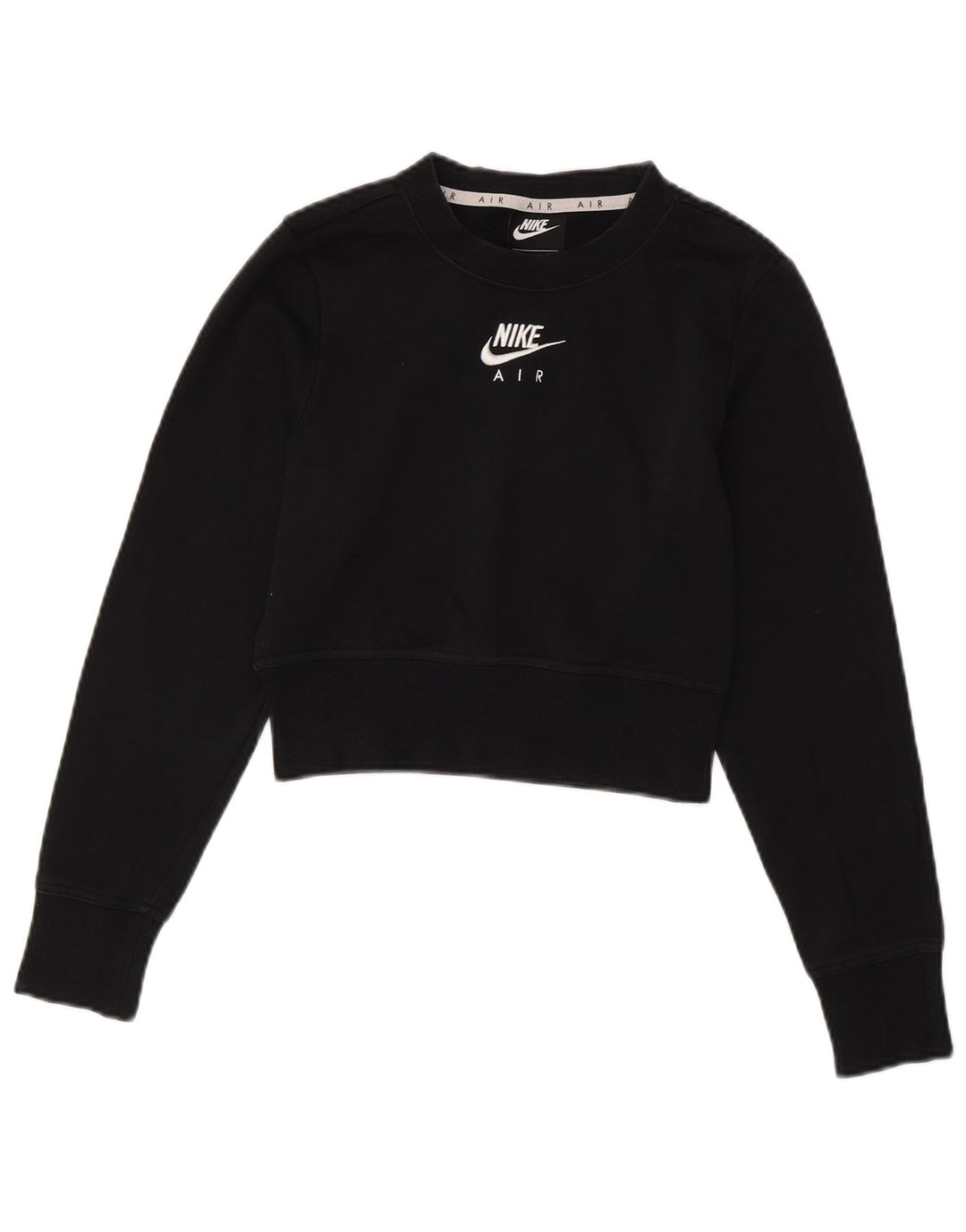 NIKE Womens Crop Graphic Sweatshirt Jumper UK 6 XS Black Cotton