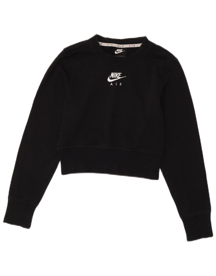 NIKE Womens Crop Graphic Sweatshirt Jumper UK 6 XS Black Cotton