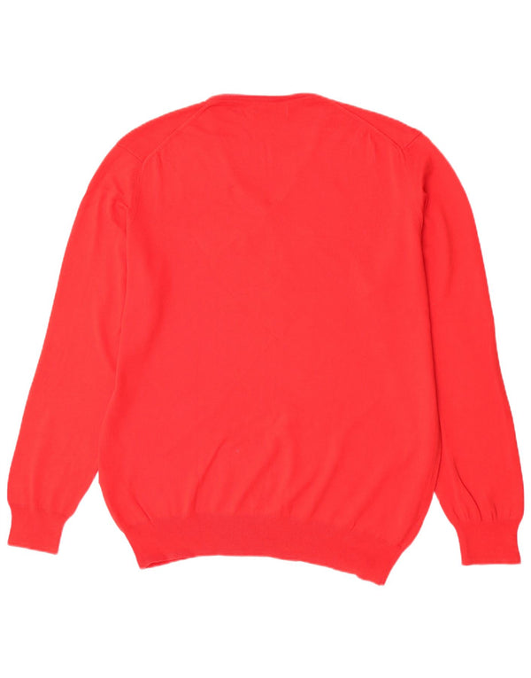 Zara Mens V-Neck Jumper Sweater XL Red Cotton
