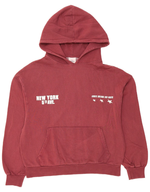 Pull & Bear Womens Graphic Oversized Hoodie Jumper UK 14 Medium Burgundy