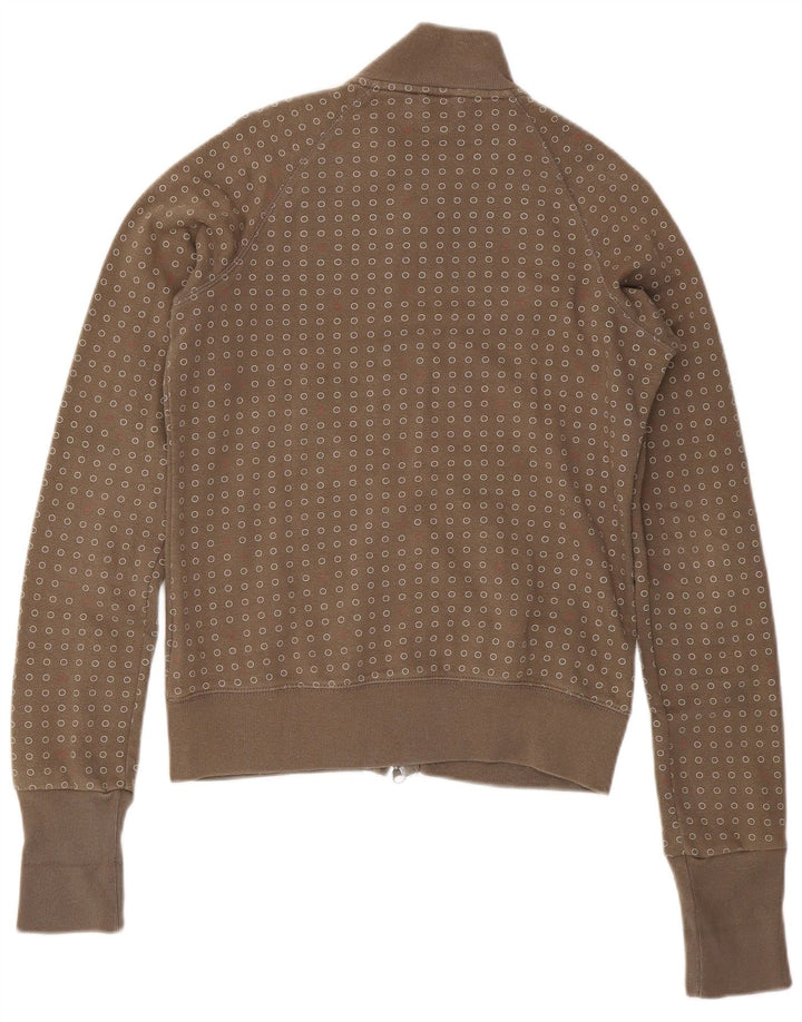 NIKE Womens Tracksuit Top Jacket UK 14 Large Khaki Spotted Cotton