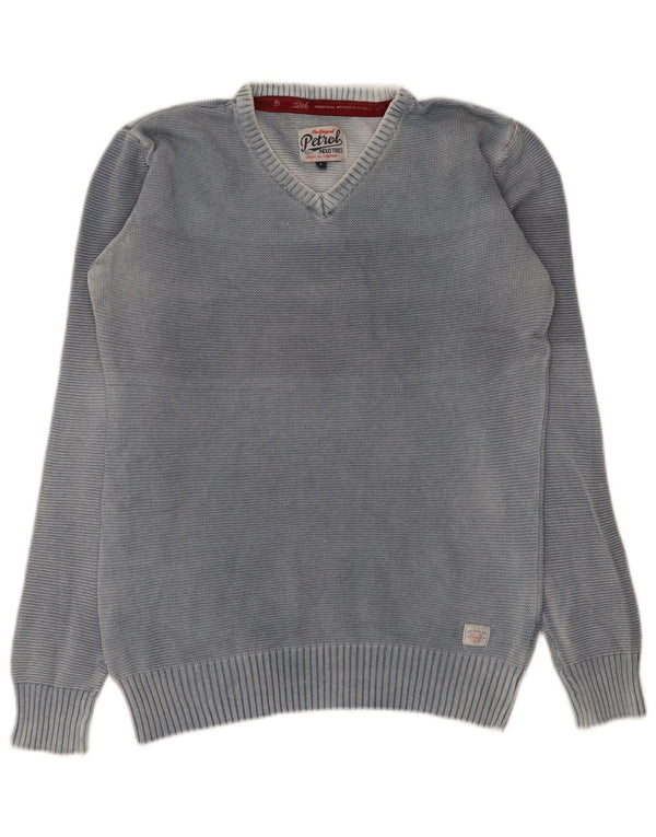 Petrol Industries Mens V-Neck Jumper Sweater Large Grey Cotton