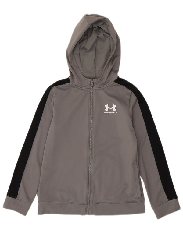 Under Armour Boys Zip Hoodie Sweater 9-10 Years Medium Grey Colourblock