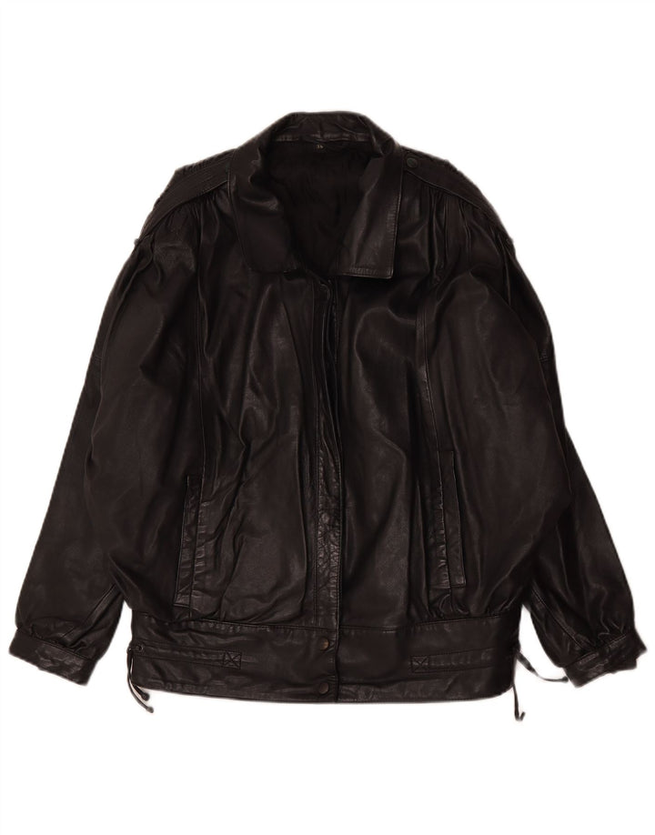 Vintage Womens Oversized Leather Jacket EU 36 Small Black Leather