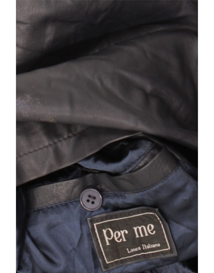 PER ME Womens Leather Jacket UK 22 2XL Black Leather