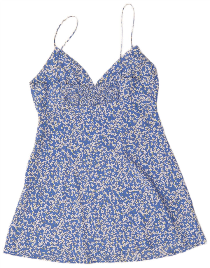 Zara Womens Sundress UK 14 Large Blue Floral Polyester