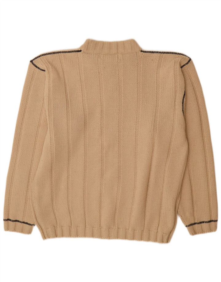 Vintage Mens Turtle Neck Jumper Sweater Medium Beige Striped