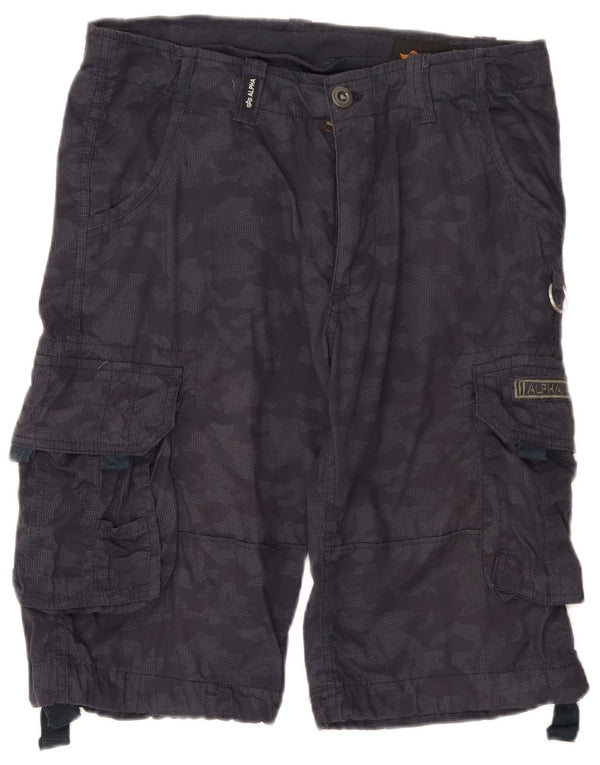 Alpha Industries Mens Cargo Shorts W31 Medium Navy Blue Camouflage Cotton