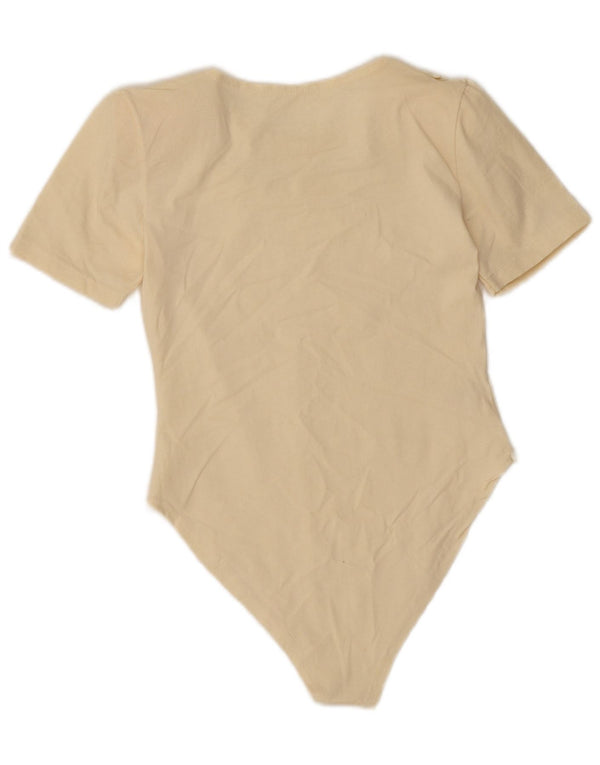 Vintage Womens Bodysuit UK 10 Small Beige Cotton