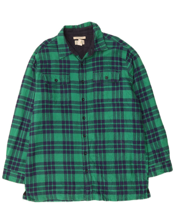 L.L.Bean Mens Tall Lumberjack Flannel Shirt Large Green Check Cotton