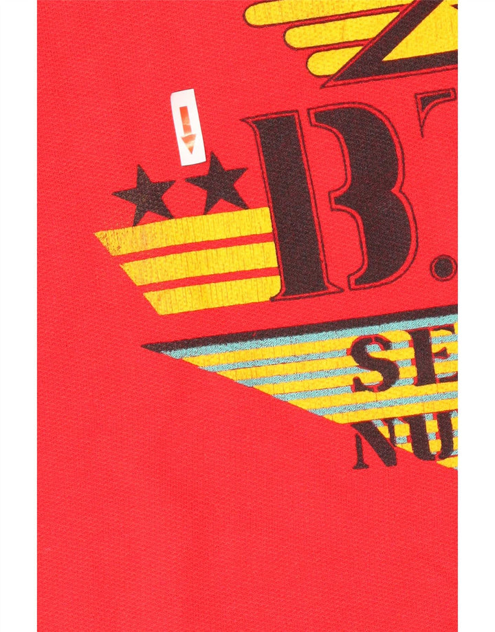 Vintage Mens Graphic Sweatshirt Jumper Medium Red Colourblock Cotton