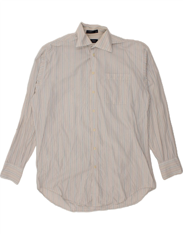 NAUTICA Mens Shirt Size 16 Large Grey Striped Cotton Vintage Nautica and Second-Hand Nautica from Messina Hembry 