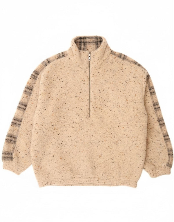 Alessandro Magno Mens Zip Neck Jumper Sweater Large Beige Flecked Wool