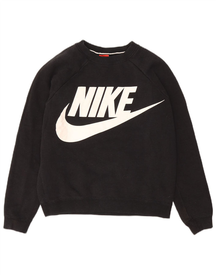 NIKE Womens Crop Oversized Graphic Sweatshirt Jumper UK 10 Small Black