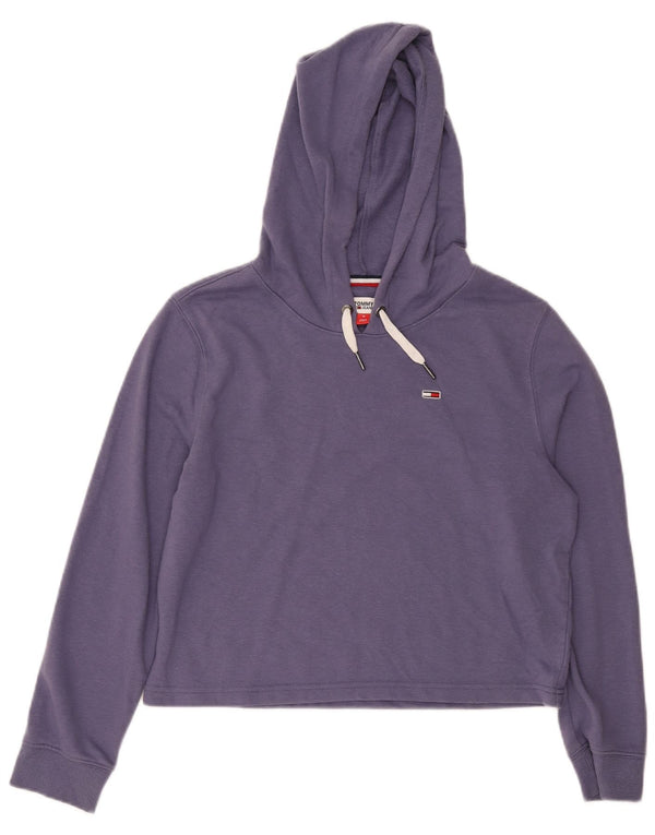 Tommy Hilfiger Womens Crop Hoodie Jumper UK 14 Medium Navy Blue Cotton