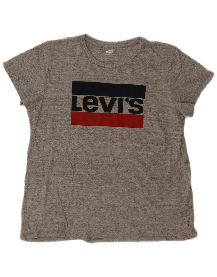 Levi's Womens Graphic T-Shirt Top UK 14 Medium Grey Flecked Logo