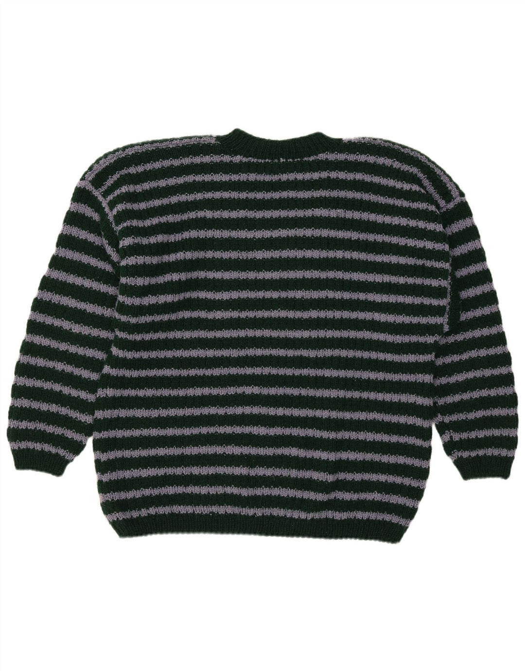 Vintage Mens V-Neck Jumper Sweater Medium Green Striped