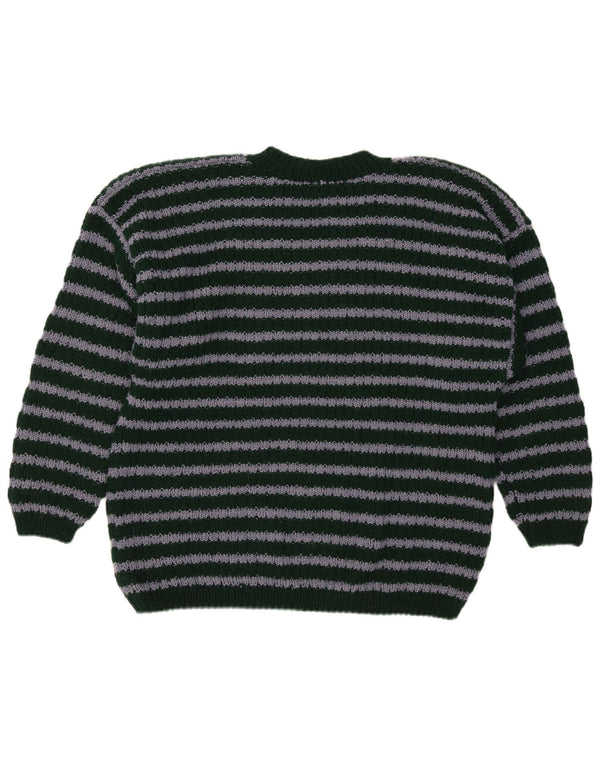 Vintage Mens V-Neck Jumper Sweater Medium Green Striped