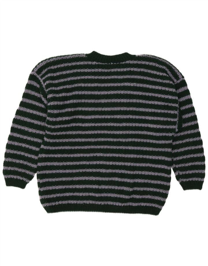 Vintage Mens V-Neck Jumper Sweater Medium Green Striped