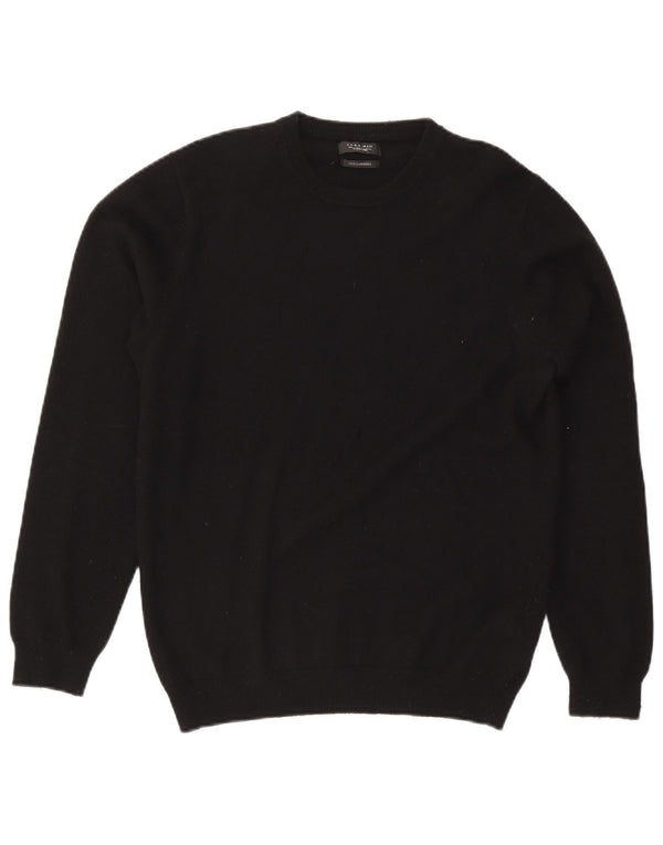 Zara Mens Crew Neck Jumper Sweater Large Black Cashmere