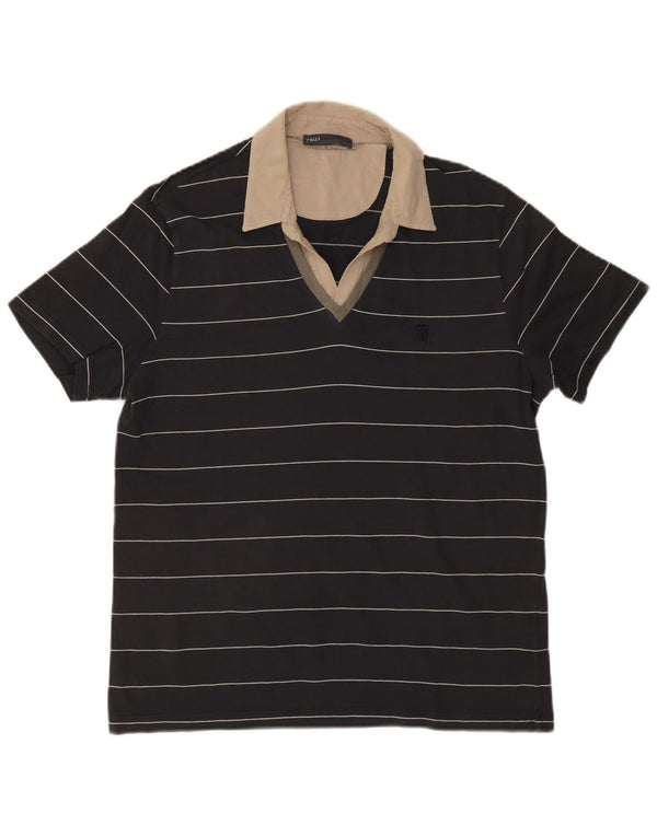 Trussardi Mens Rugby Polo Shirt XL Black Striped Cotton