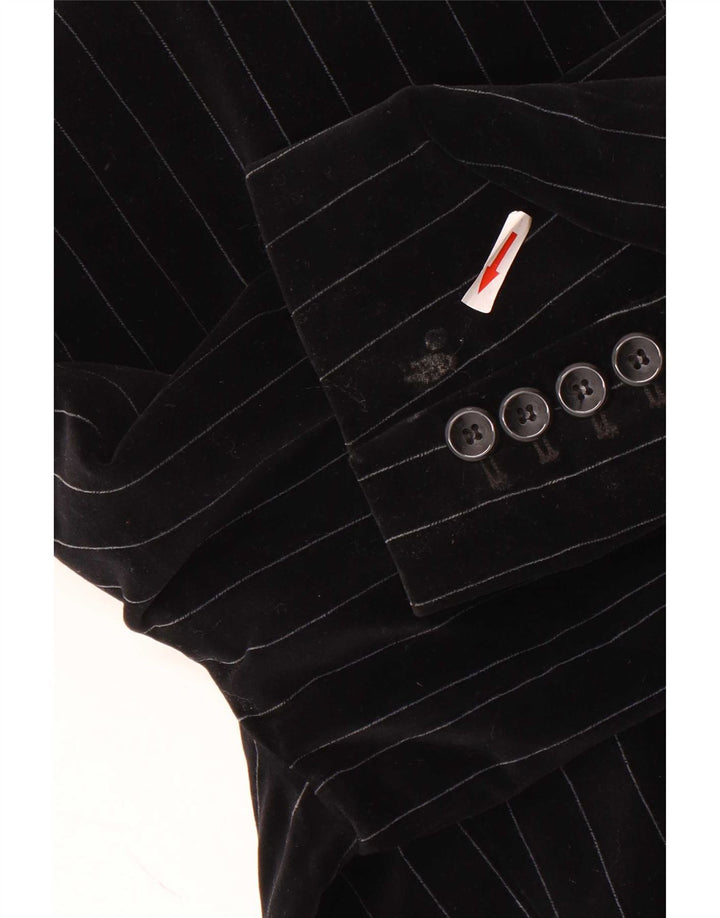 Esprit Womens 2 Button Velvet Blazer Jacket UK 14 Large Black Pinstripe