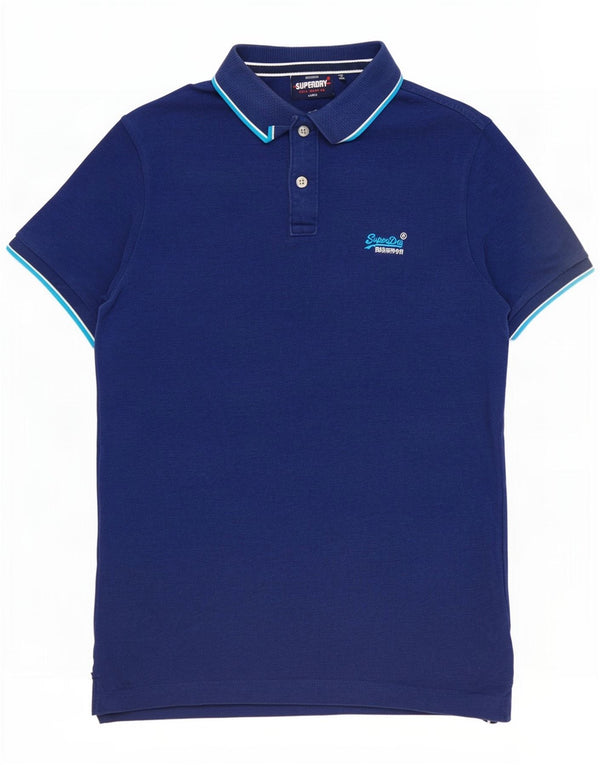 Superdry Mens Polo Shirt Large Navy Blue Cotton