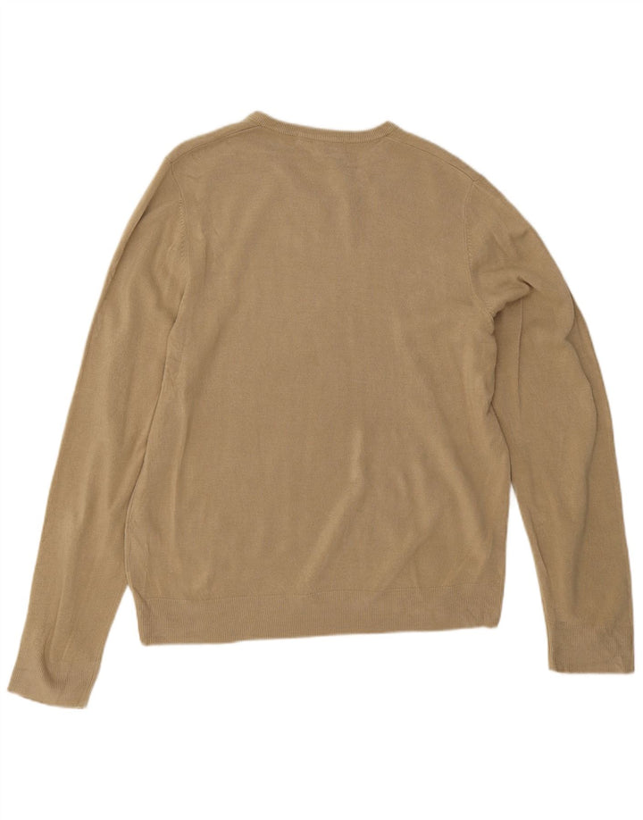 Marks & Spencer Mens V-Neck Jumper Sweater Large Beige Acrylic