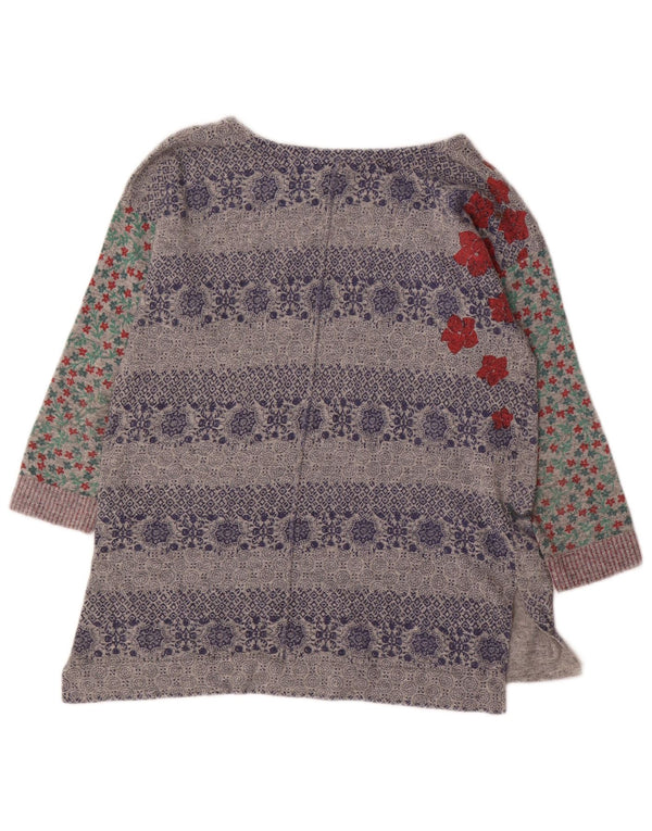 WHITE STUFF Womens Graphic Boat Neck Jumper Sweater UK 10 Small  Grey