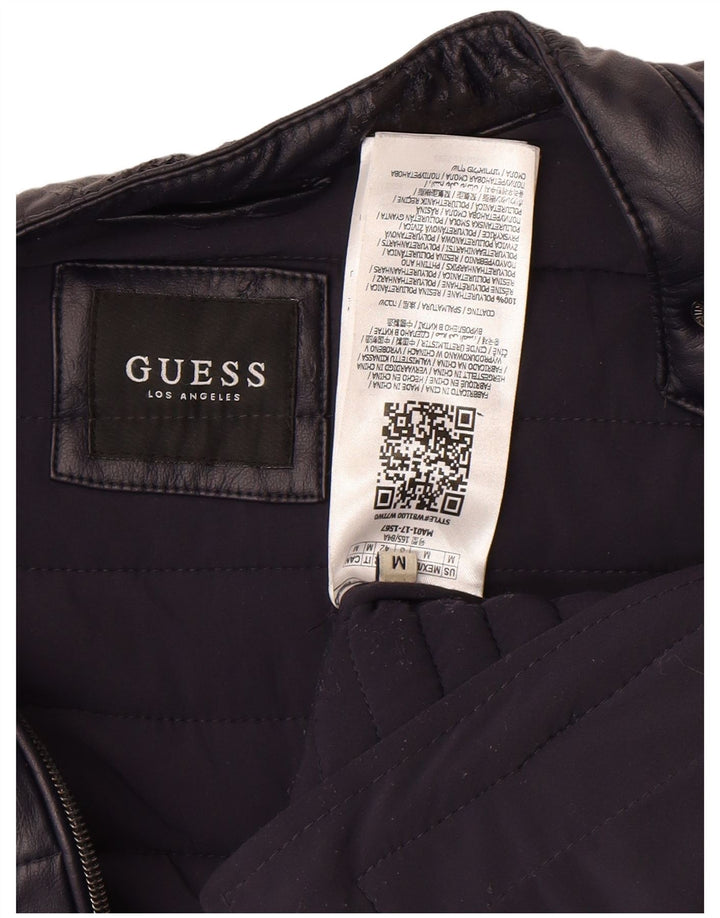 GUESS Womens Padded Jacket UK 14 Medium Navy Blue Polyurethane