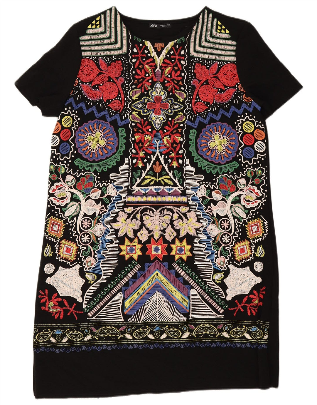 Zara Womens Abstract Pattern Shift Dress UK 14 Medium Black