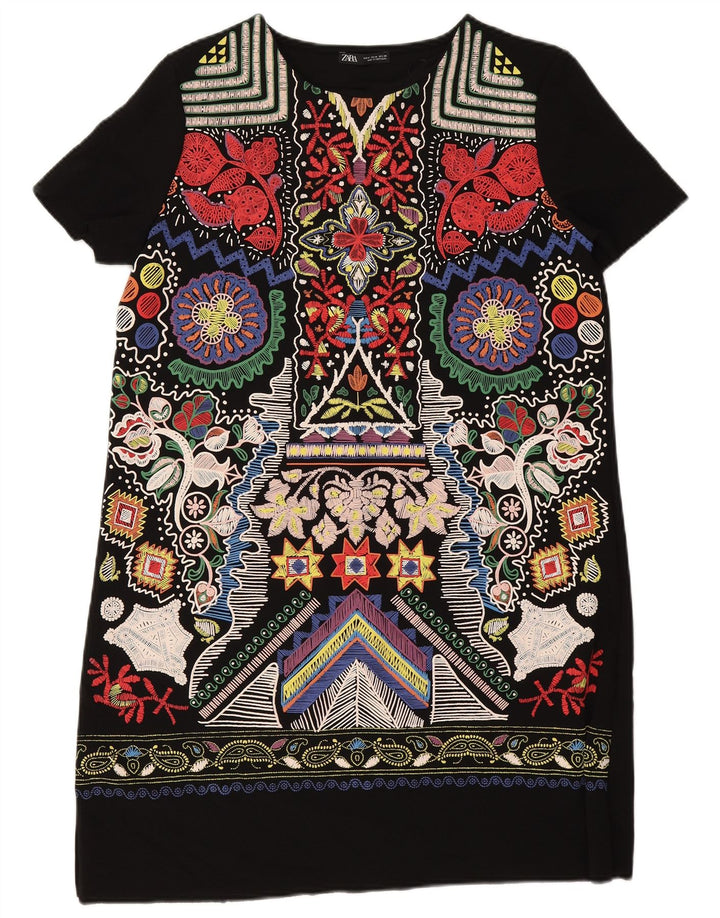 Zara Womens Abstract Pattern Shift Dress UK 14 Medium Black