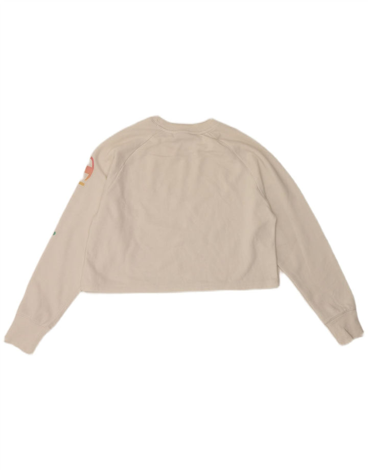 Champion Womens Oversized Crop Graphic Top Long Sleeve UK 10 Small White