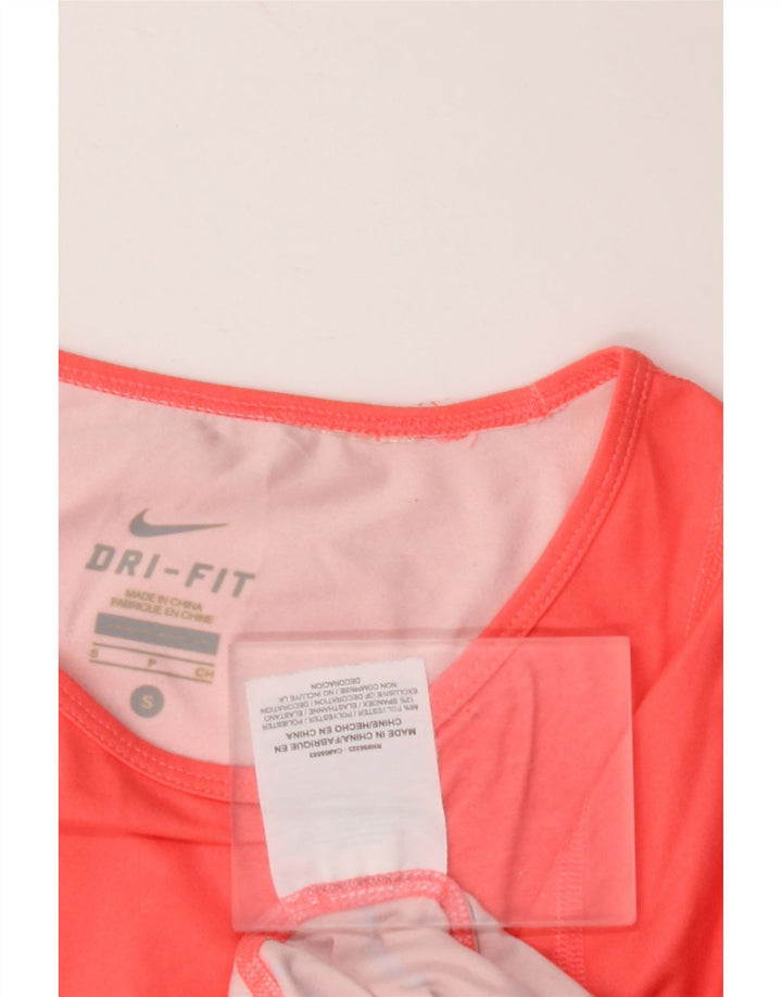 NIKE Womens Dri Fit Top 3/4 Sleeve UK 10 Small Pink Striped Polyester