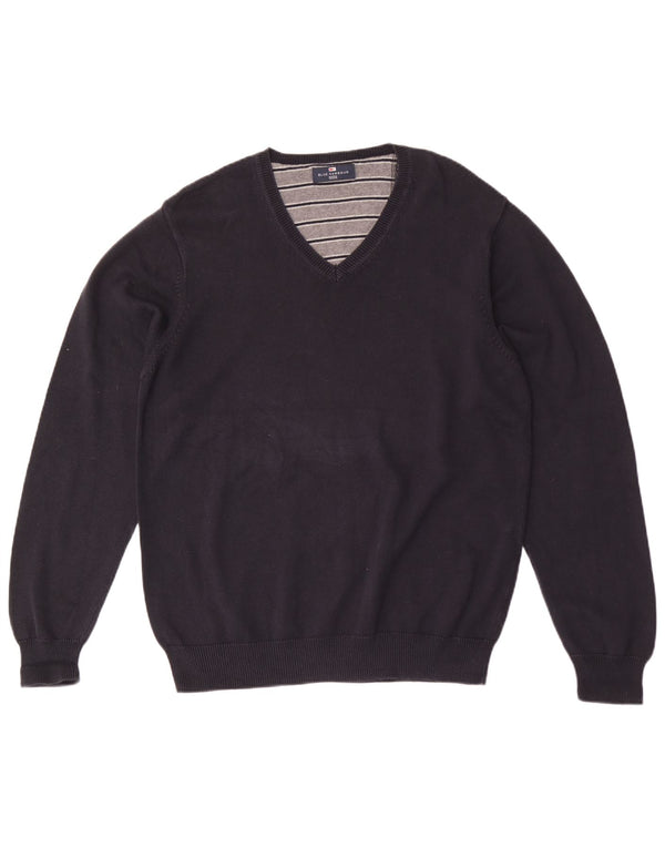 Marks & Spencer Mens Blue Harbour V-Neck Jumper Sweater Large Navy Blue