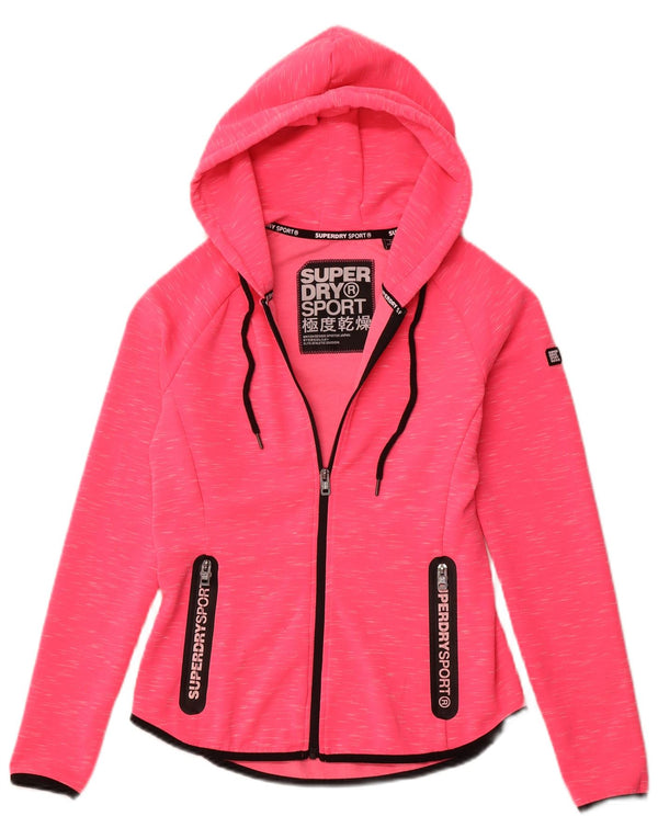 SUPERDRY Womens Graphic Zip Hoodie Sweater UK 10 Small Pink Flecked