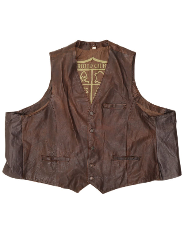 Vintage Mens Leather Waistcoat EU 62 6XL Brown