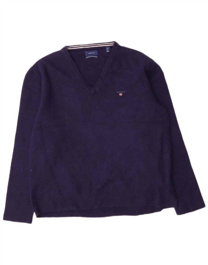 Gant Mens V-Neck Jumper Sweater 2XL Navy Blue Wool